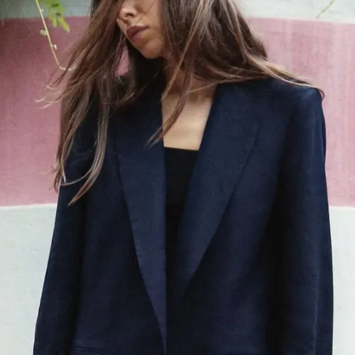Linen Blend Open-Front Blazer